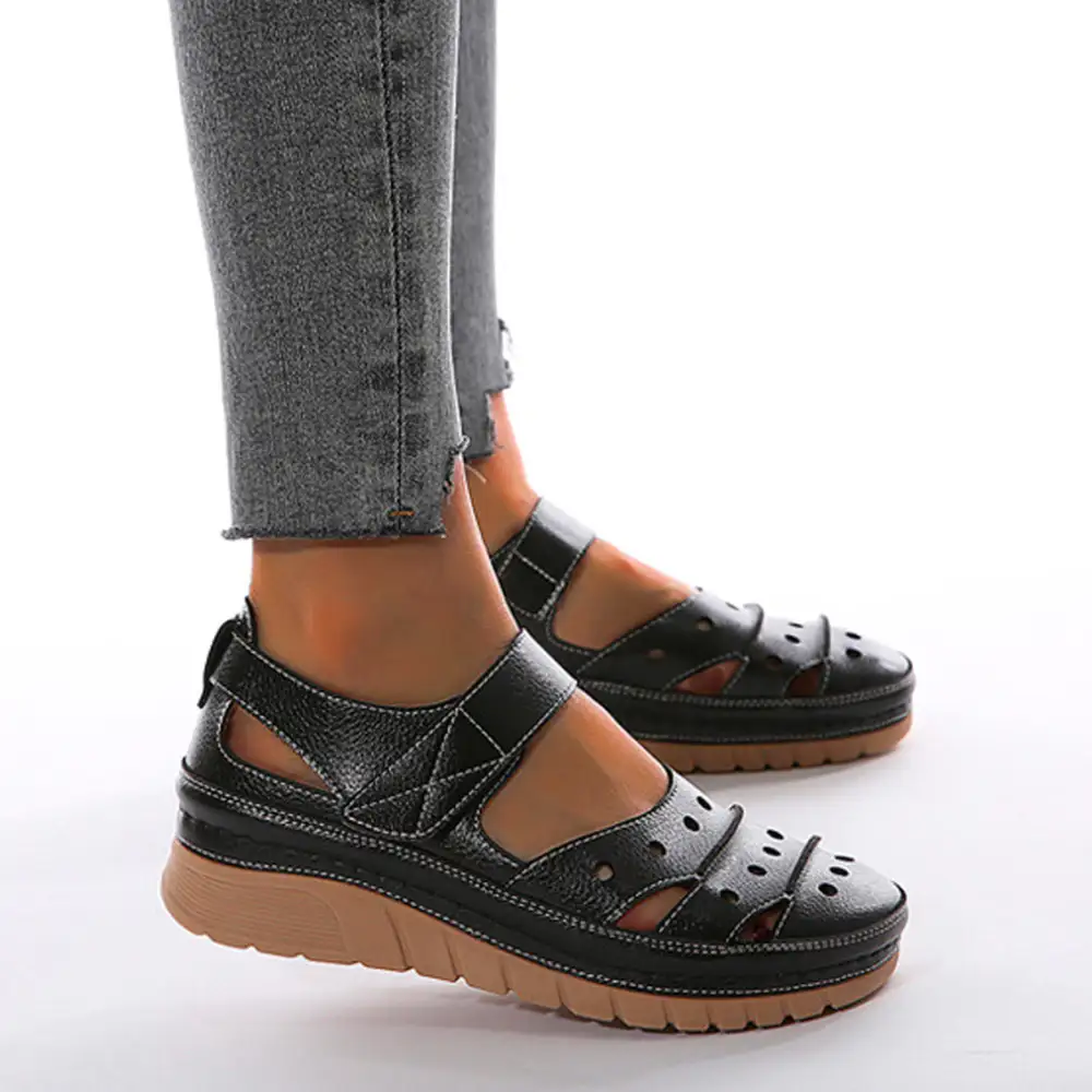- Women's Casual Platform Flat Comfort Breathable Leather Walking Shoes