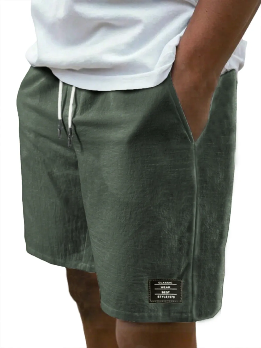 Men's Breathable Linen Beach Lace-Up Everyday Shorts with Simple Embroidered Label