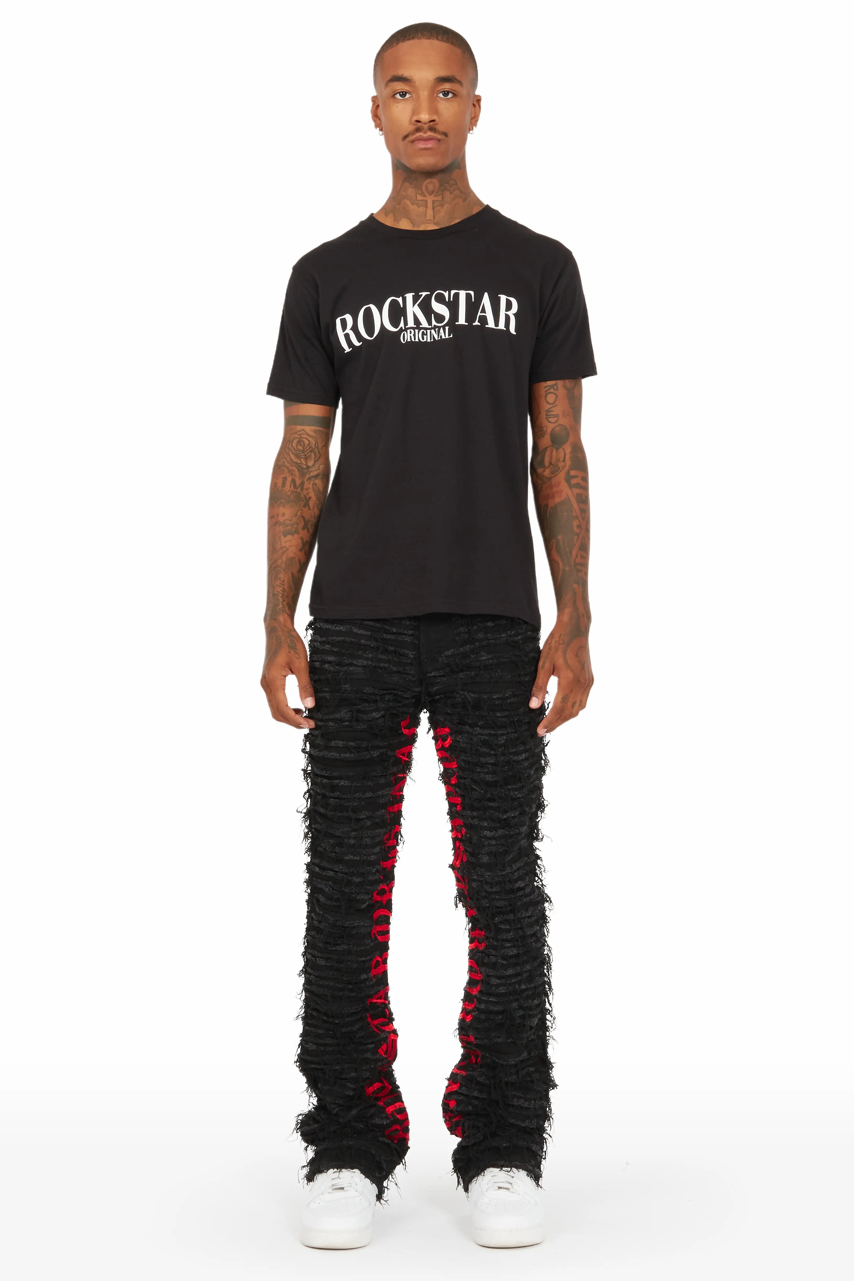 Giovanni Black Stacked Flare Jean
