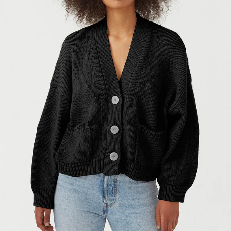 Single-Breasted V-Neck Pocket Knit Cardigan