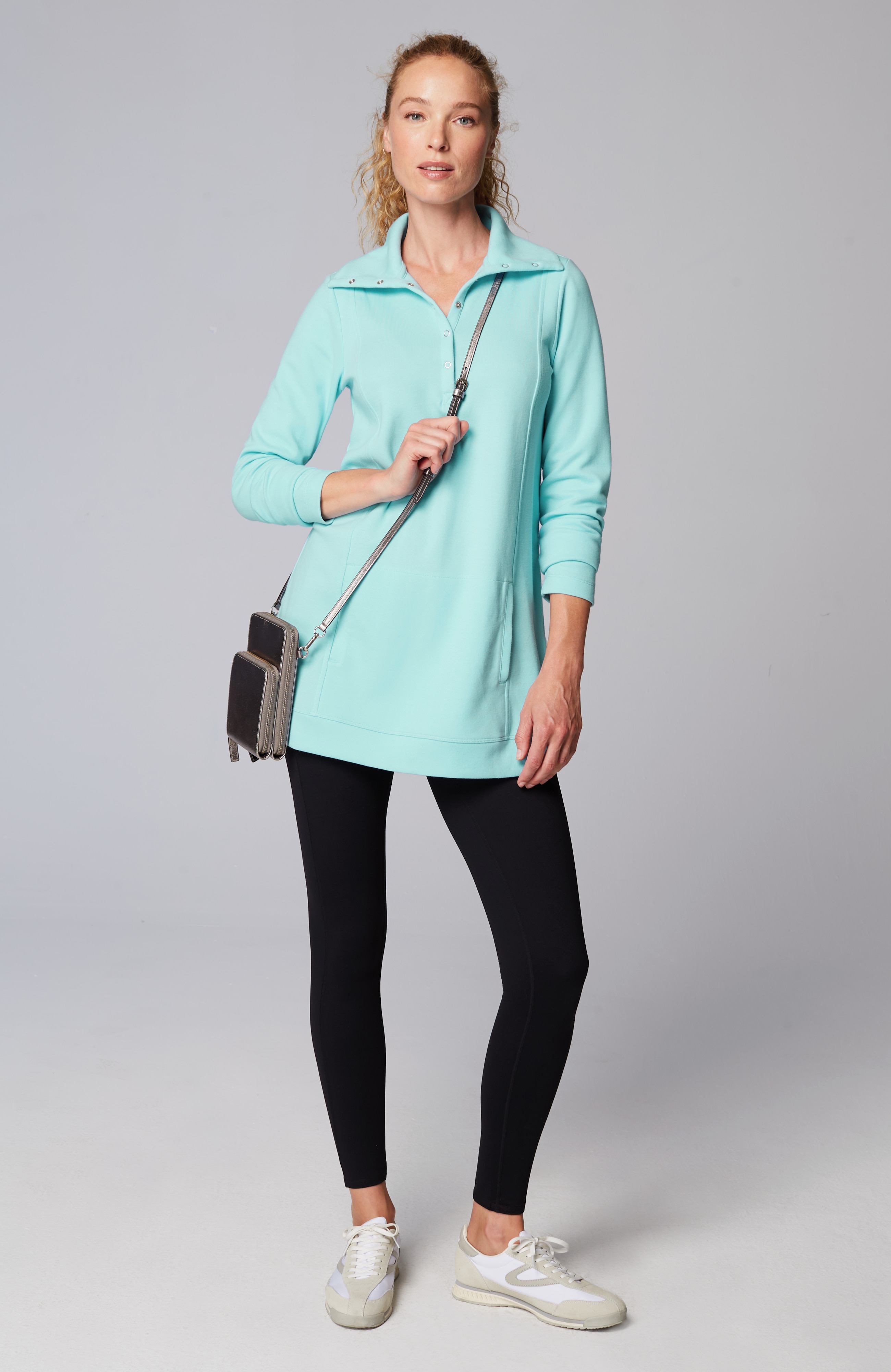 Fit Double-Knit Snap-Collared Tunic