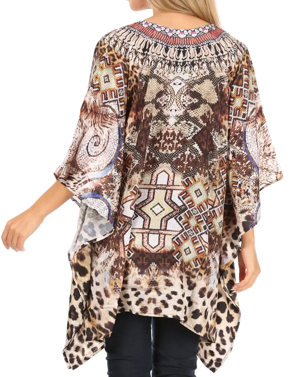 Women's Caftan Poncho Cover up V neck Top Lace up With Rhinestone