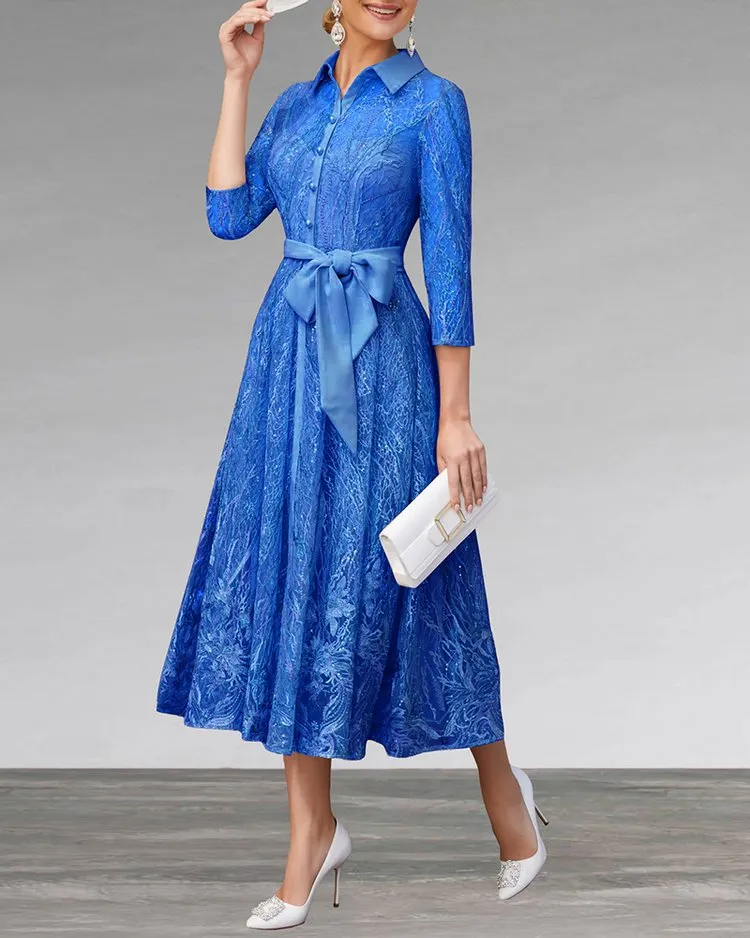 ELEGANT MIDI DRESS WITH LACE BOW