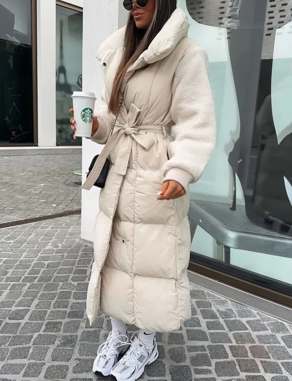 Lambswool Sleeve Tie-Up Long Jacket