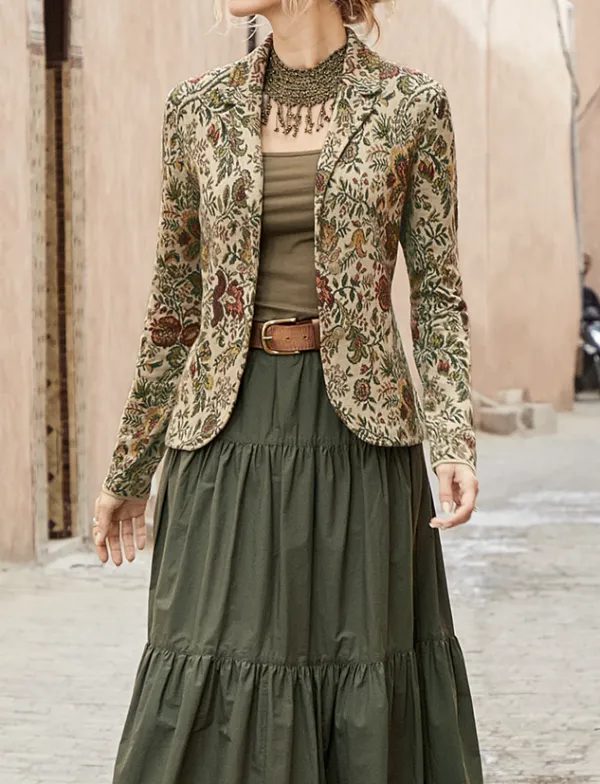 Long Sleeve Floral Regular Loose Blazer For Women