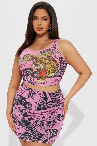 Ed Hardy Tiger Head Skirt Set - Pink