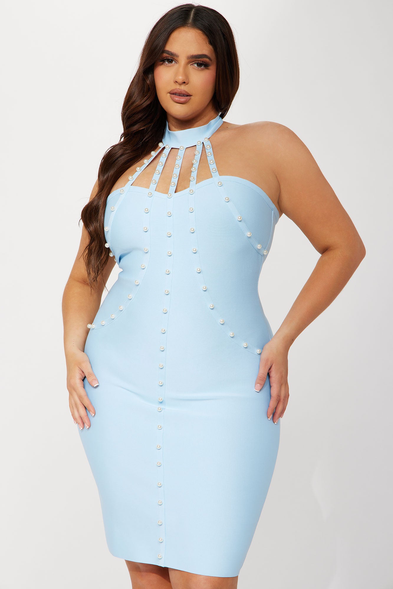 Classic Moment Bandage Midi Dress - Light Blue