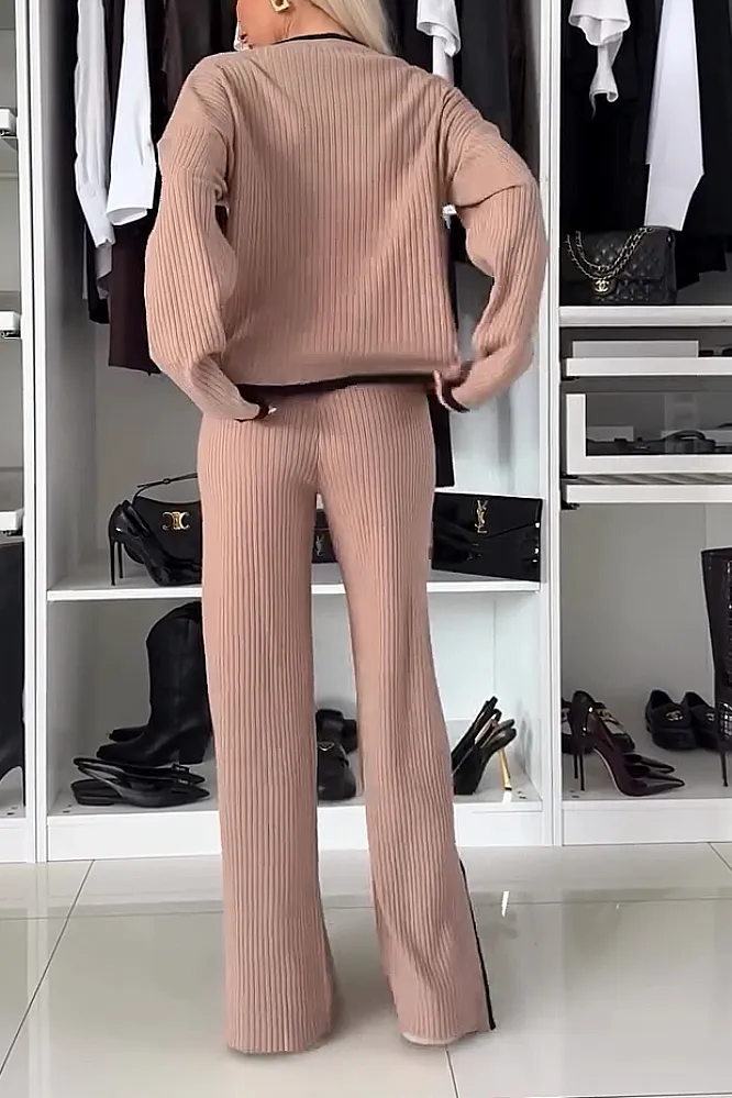 Women's two-piece contrasting casual top and pants set