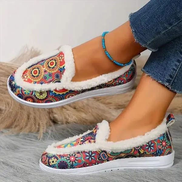 Women's Slip-On Low-Cut Furry Cuff Canvas Shoes 03355974C