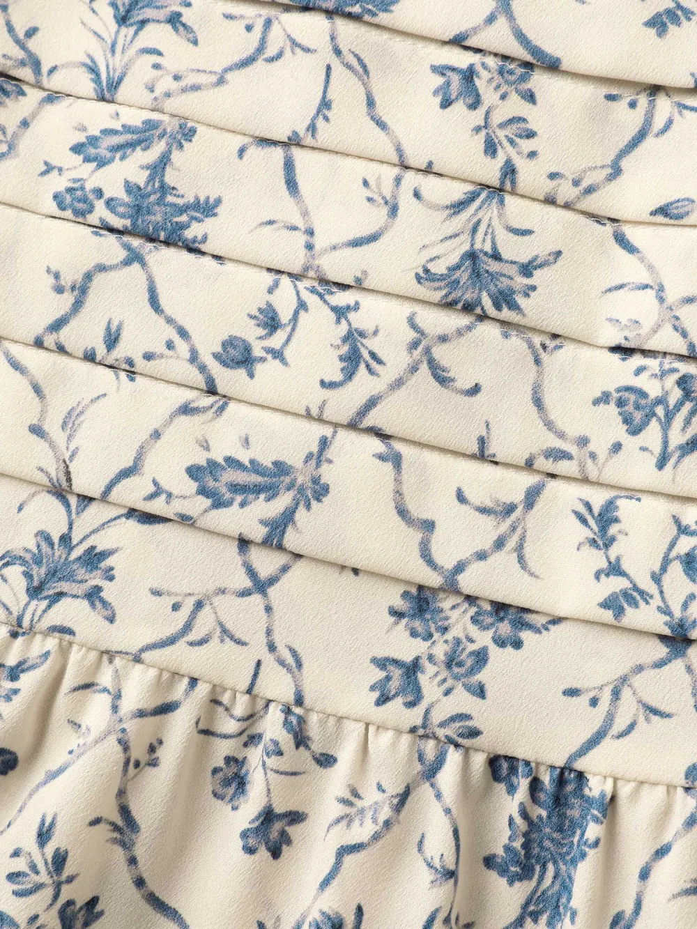 Floral Pleated Bodice Puffy Sleeve Blouse