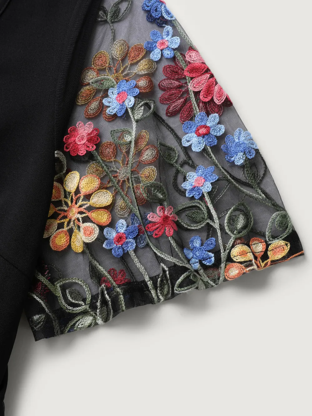 Colorful Floral Sheer Sleeve Cinched Midi Dress