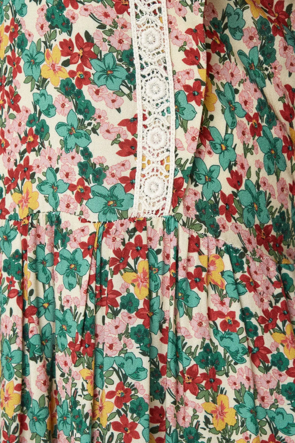 M&Co Green Floral Print Crochet Trim Maxi Dress