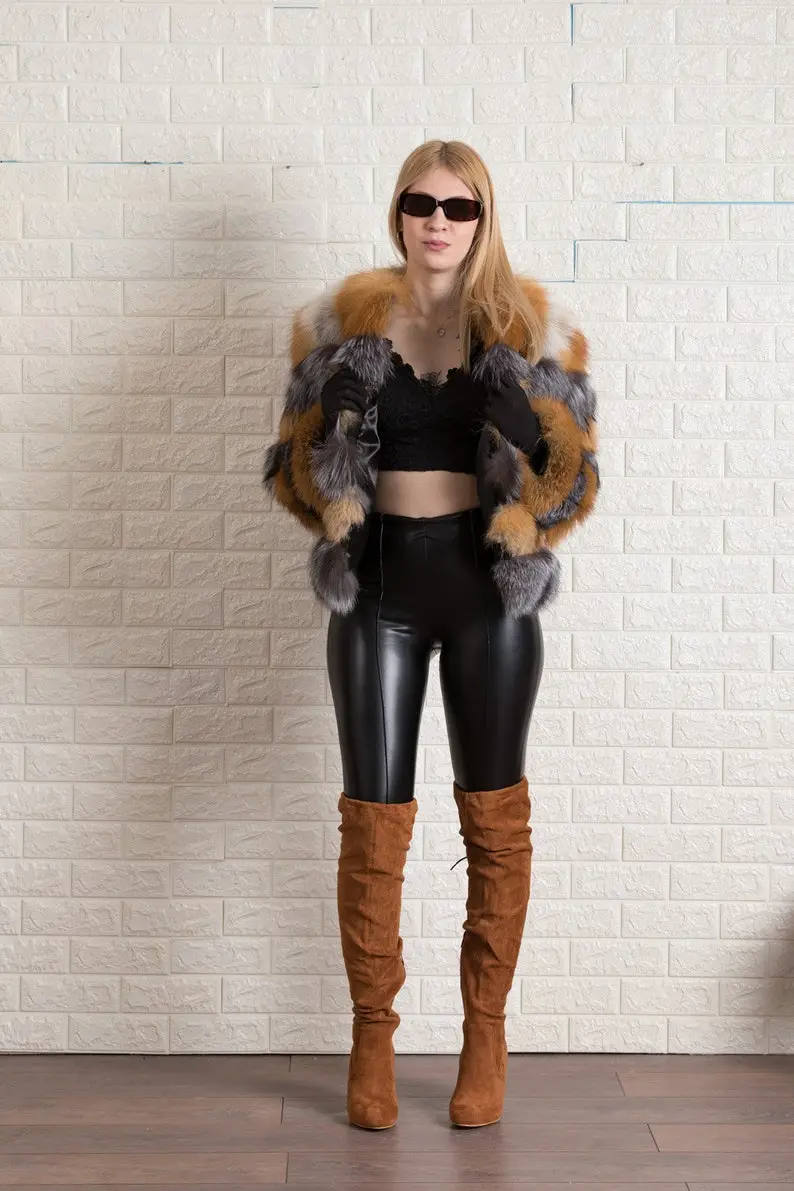 Red And Silver Fox Fur Jacket