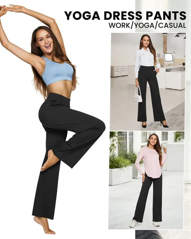 Women’s High-Waist Wide Leg Casual Pants-Loose Fit Yoga Trousers with Pockets for Work, Lounge