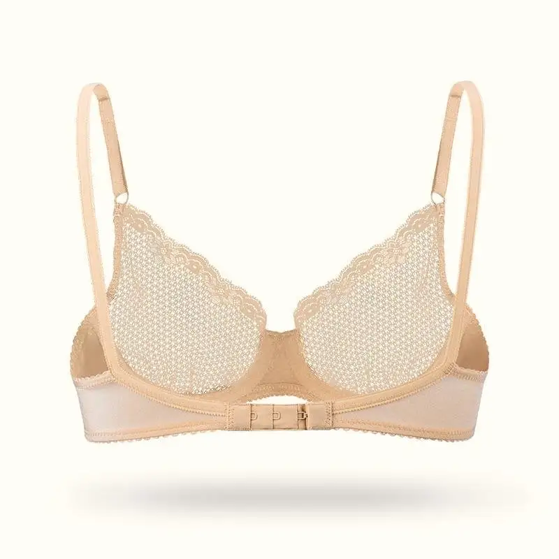 See Through Bra Sexy 1/2 Cup Lace Mesh Demi Shelf Underwired Bra