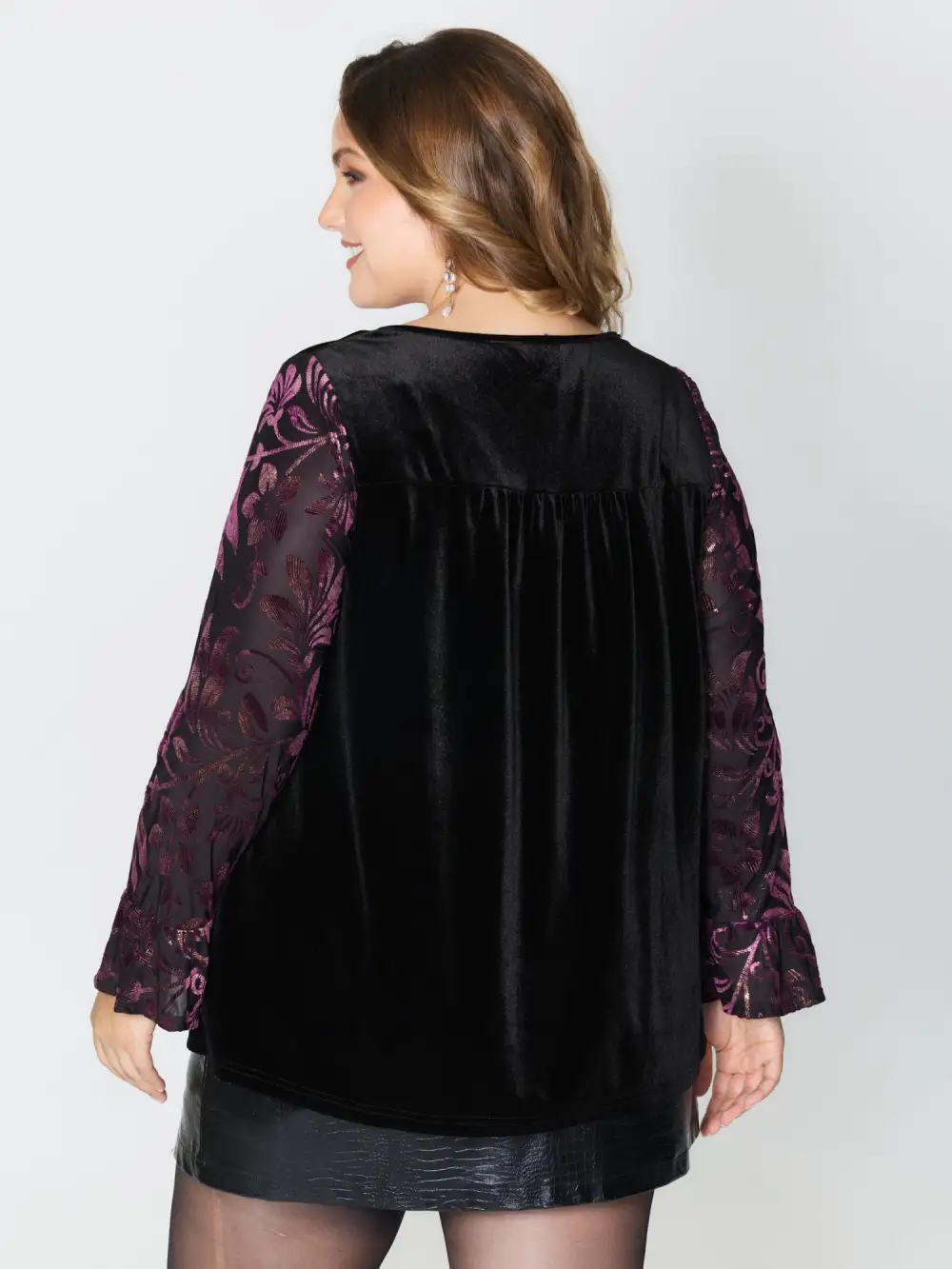 Velvet Cut-Out Neck Spliced Knit Top