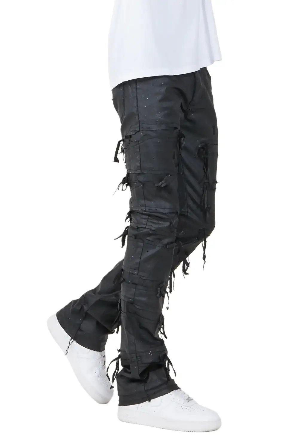 Dalon Black Waxed Stacked Flare Jean