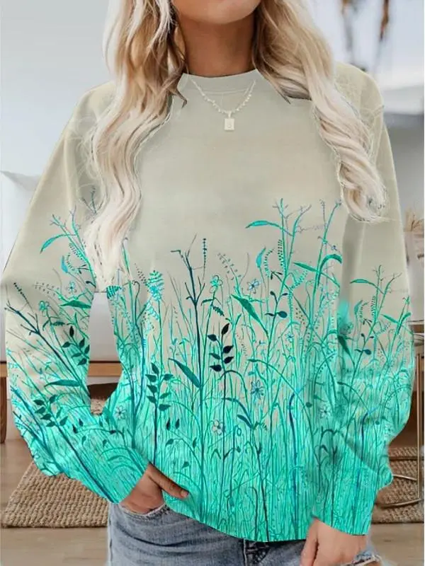 Women Long Sleeve Scoop Neck Printed Graphic Top