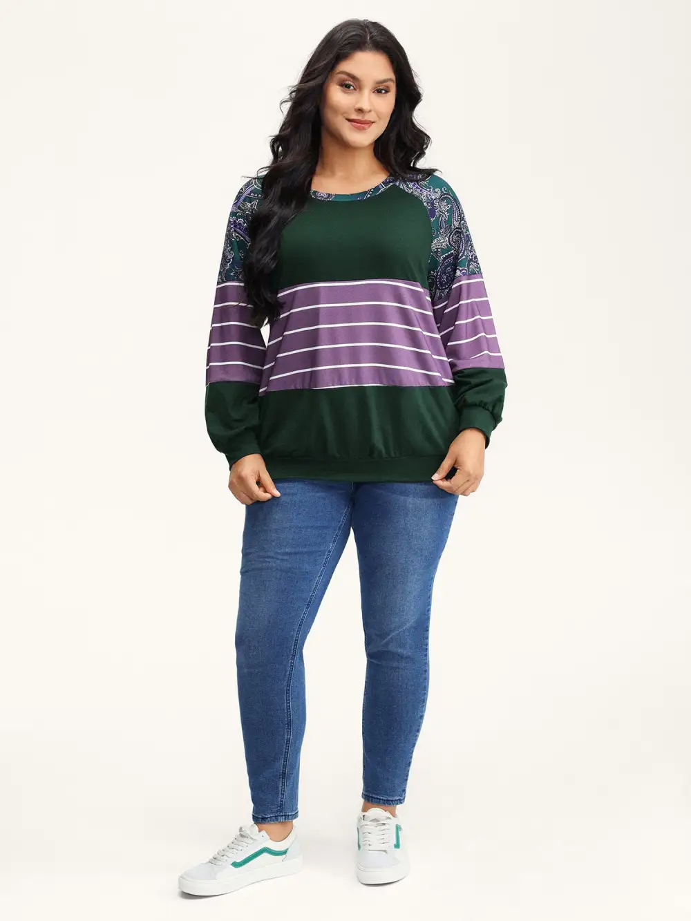 Supersoft Colorblock Paisley Print Sweatshirt