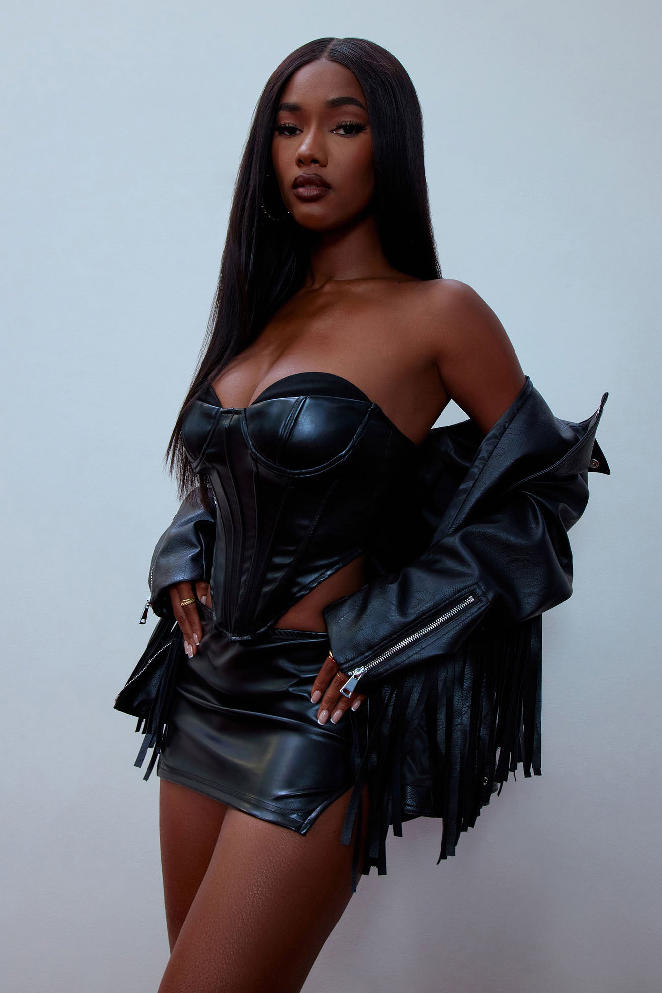Girl Gone Wild Faux Leather Skirt Set - Black