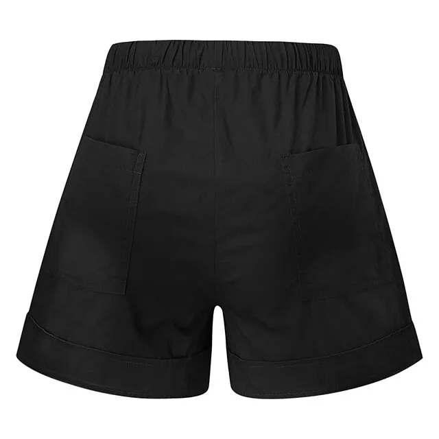 Women‘s Shorts Drawstring Pocket Plain Daily Regular Summer Green Black Pink Orange Red