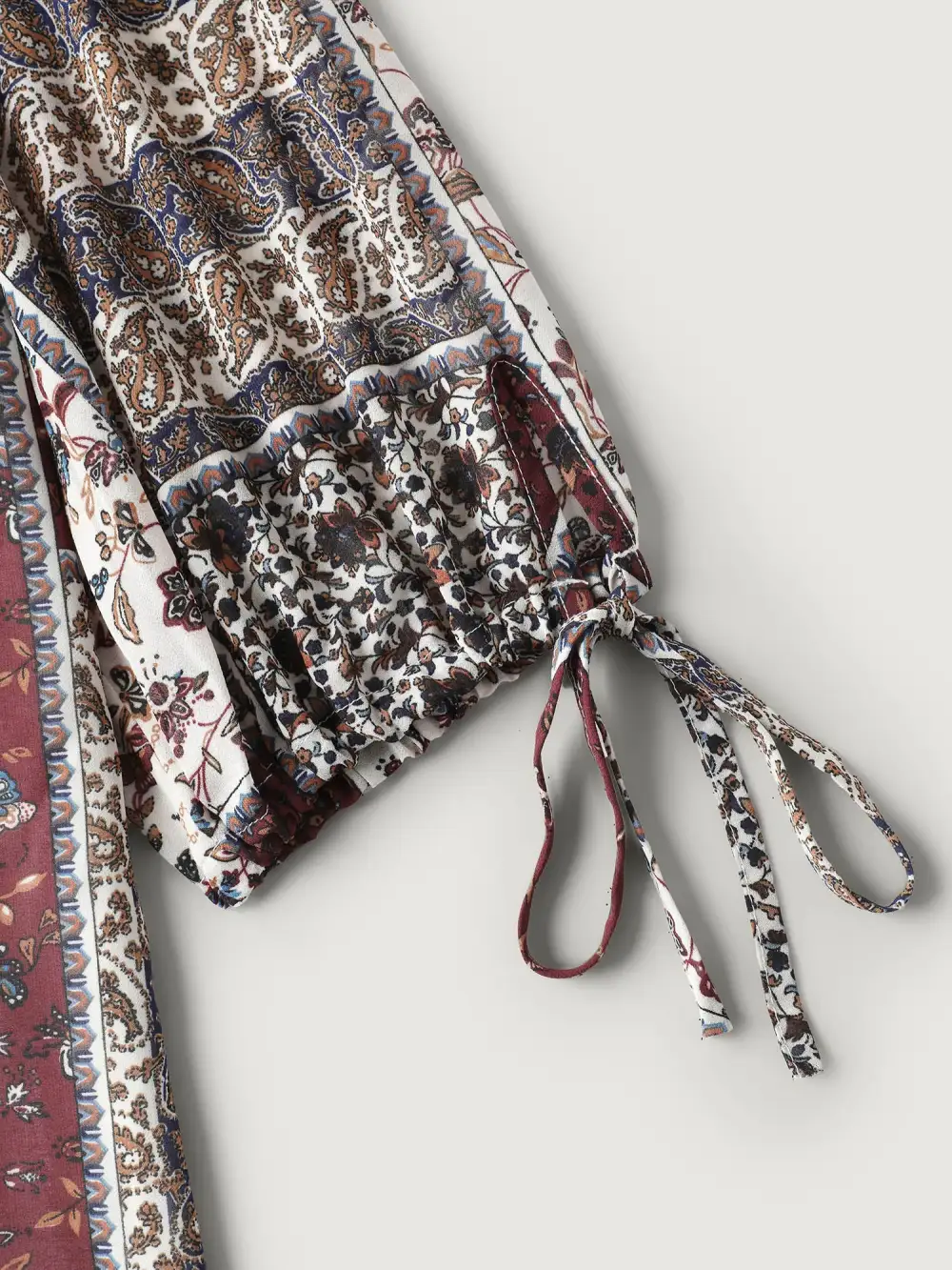 Boho Collage Print Sleeve-Tie Blouse