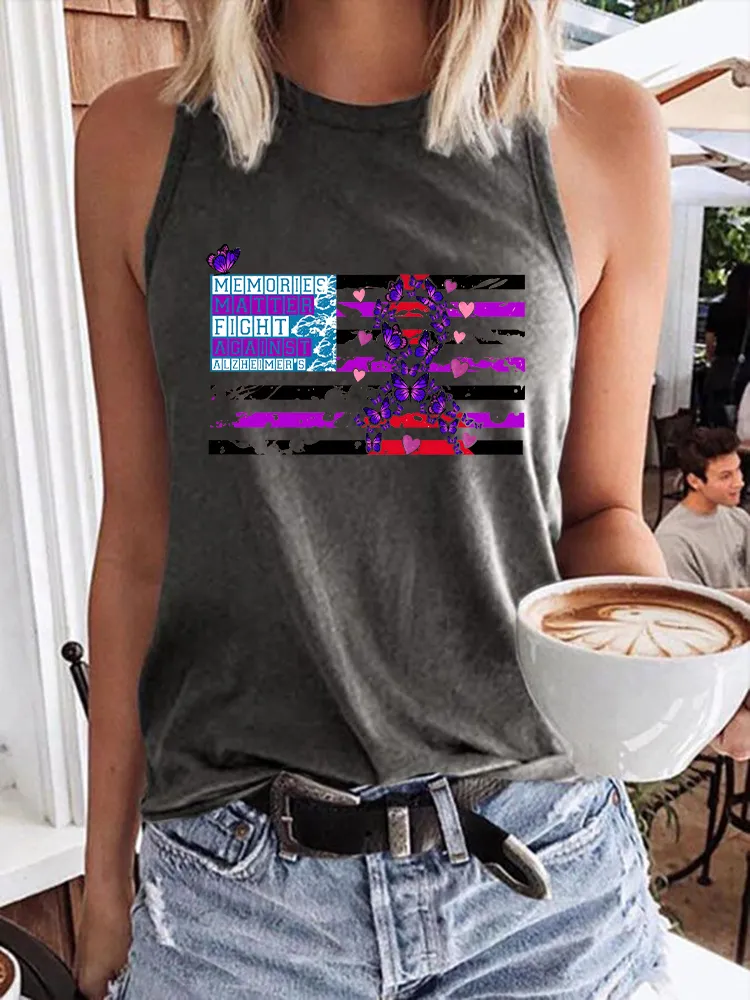 Women'S Round-Neck Sleeveless Vest With Memories Matter Fight Against Alzheimer'S