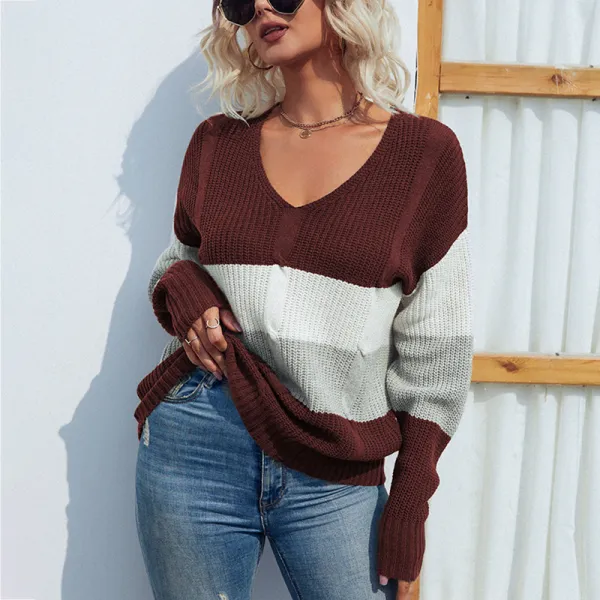 Stripes Color Block Comfy Casual Pullover