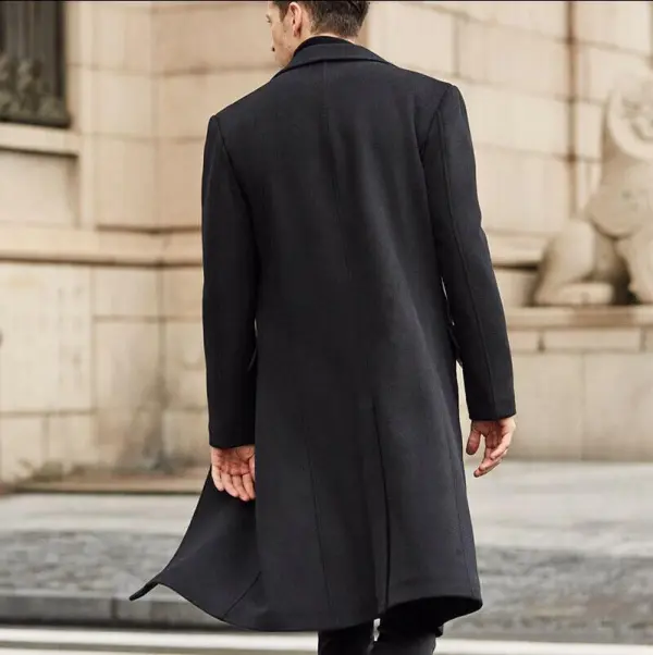 Men's Solid Color Woolen Long Coat