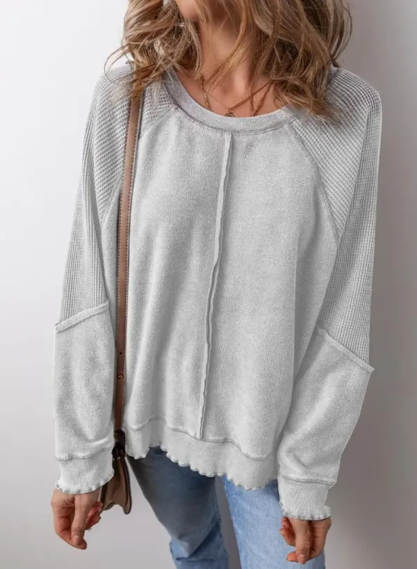 ✨Womens Crewneck Long Sleeve Waffle Knit Sweatshirt