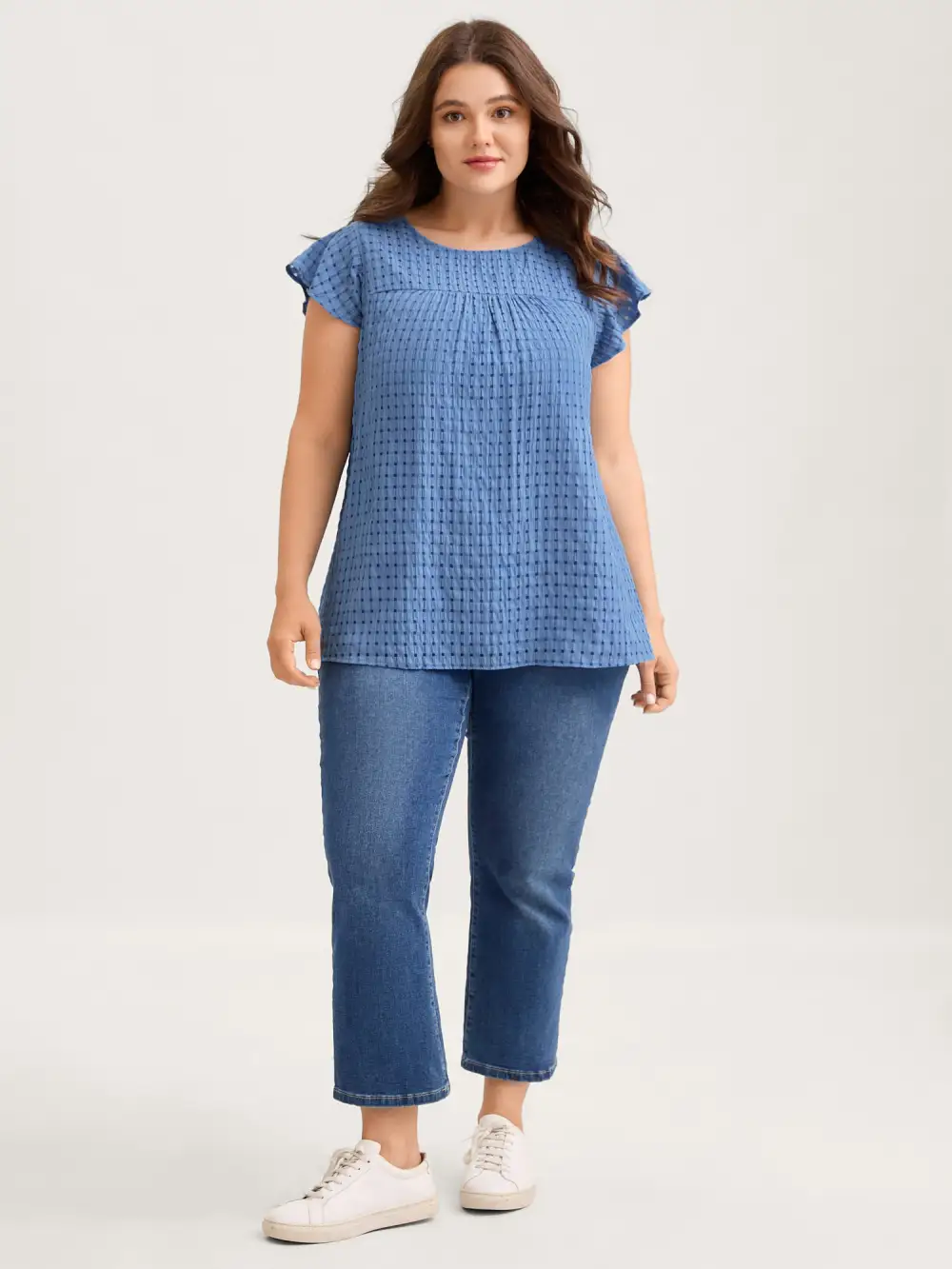 Textured Sheer Lined Flutter Sleeve Blouse