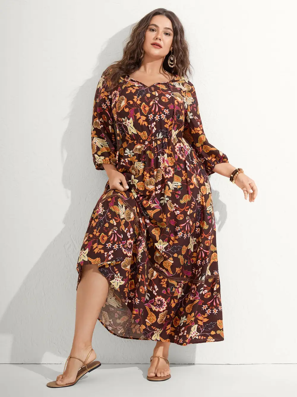 Boho Print Stretchy Waist Maxi Dress