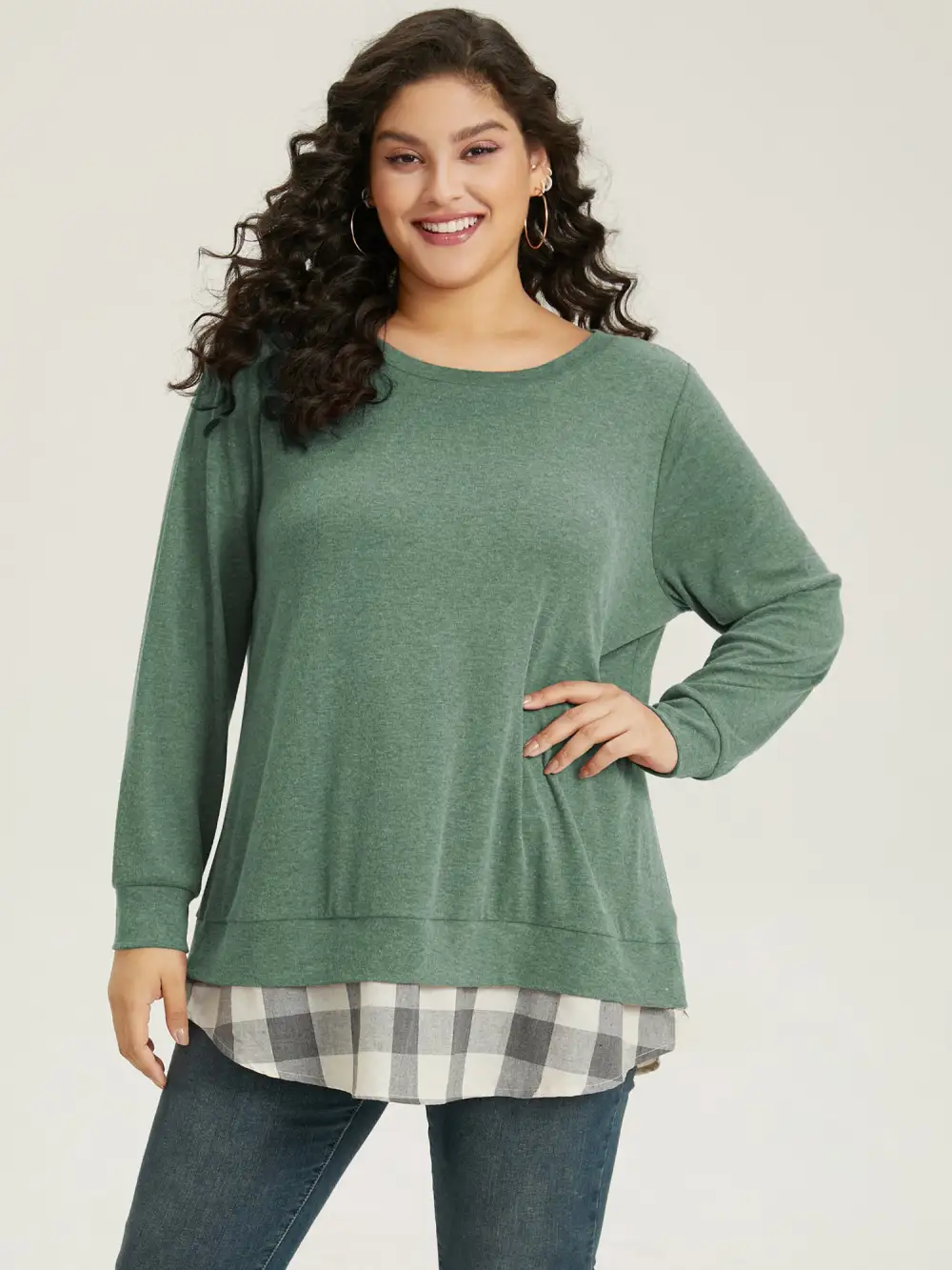Heather Plaid Patchwork Crew Neck T-shirt