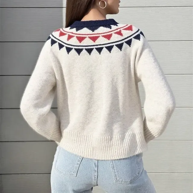 Women's Sweater Cardigan Fair Isle Sweater Vintage Fashion Streetwear Geometric Crew Neck Buttons Knitted Long Sleeve Regular Tops Knit Outdoor Daily Weekend Yellow Apricot Fall Winter