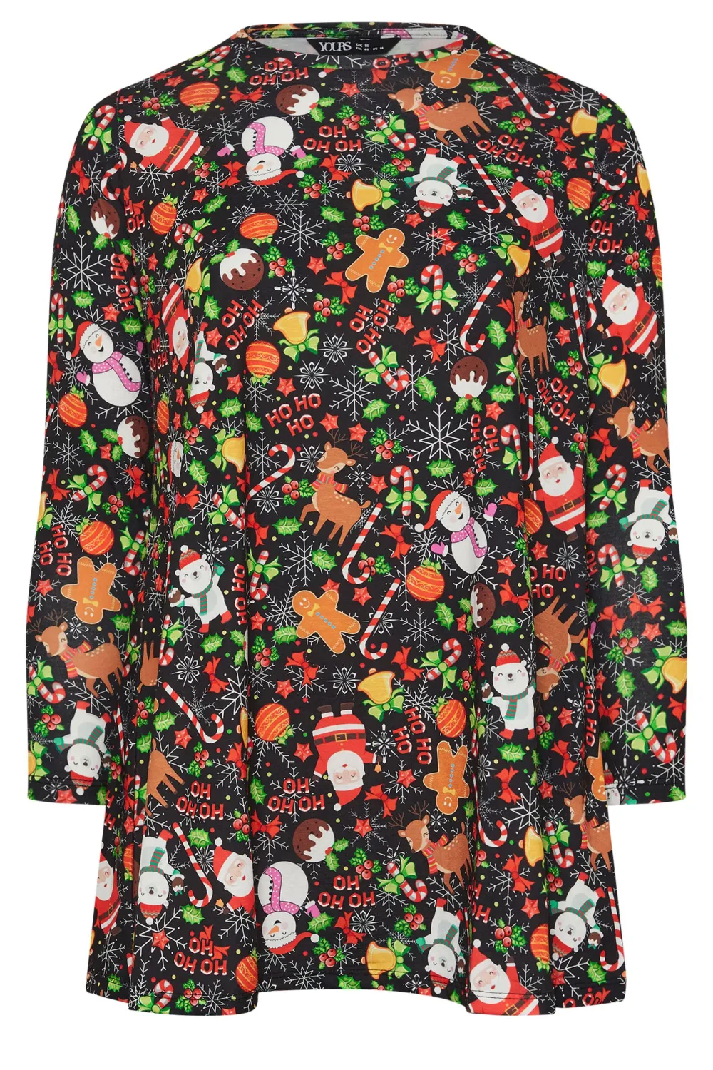 YOURS Curve Black Christmas Print Tunic Top