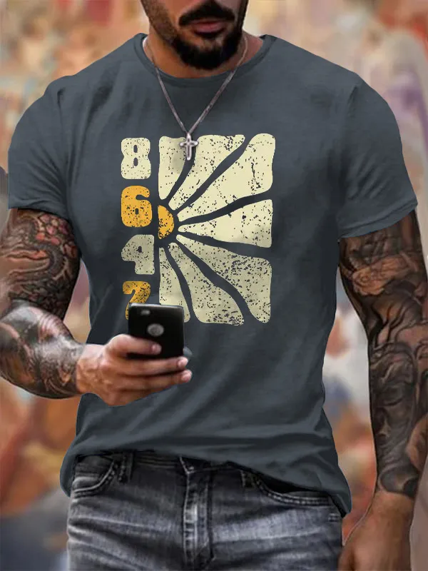 Men'S T-Shirt Men'S Vintage Flower 86 47 Printed T-Shirt Digital Flower Print Pure Cotton Short Sleeve