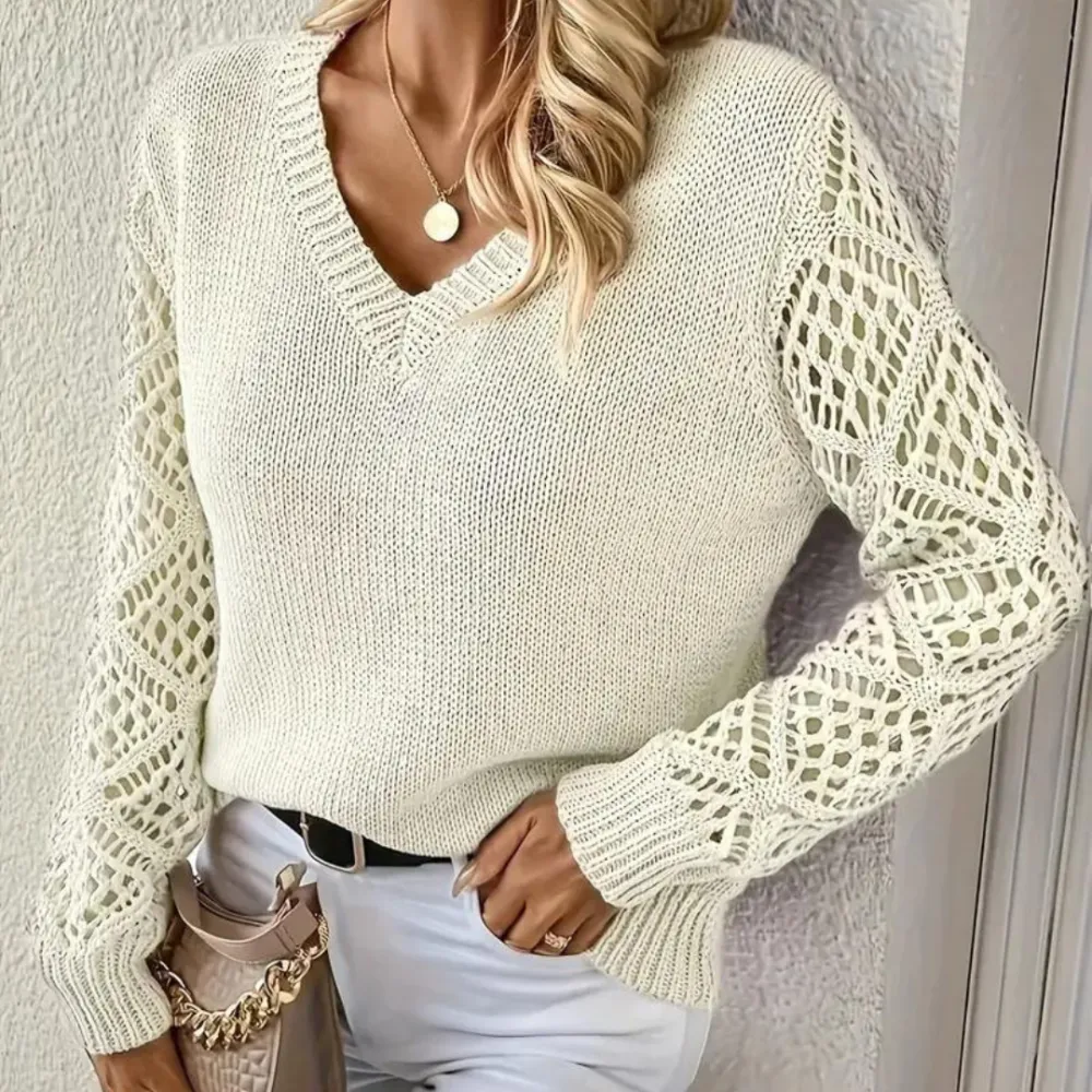 V-Neck Knitted Sleeves Jumper