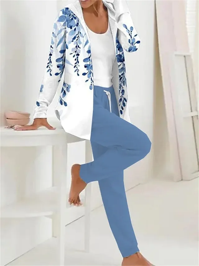 Women's Hoodie Tracksuit Pants Sets Print Outdoor Casual Active Daily Long Sleeve Hooded Black Fall & Winter