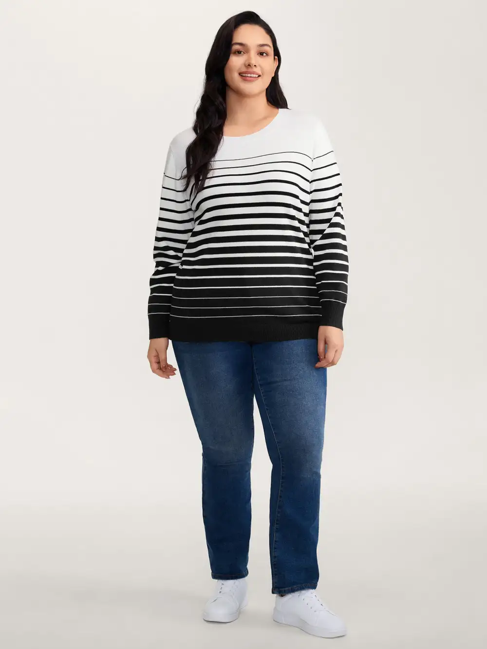 Stripes Color Contrast Round Neck Pullover