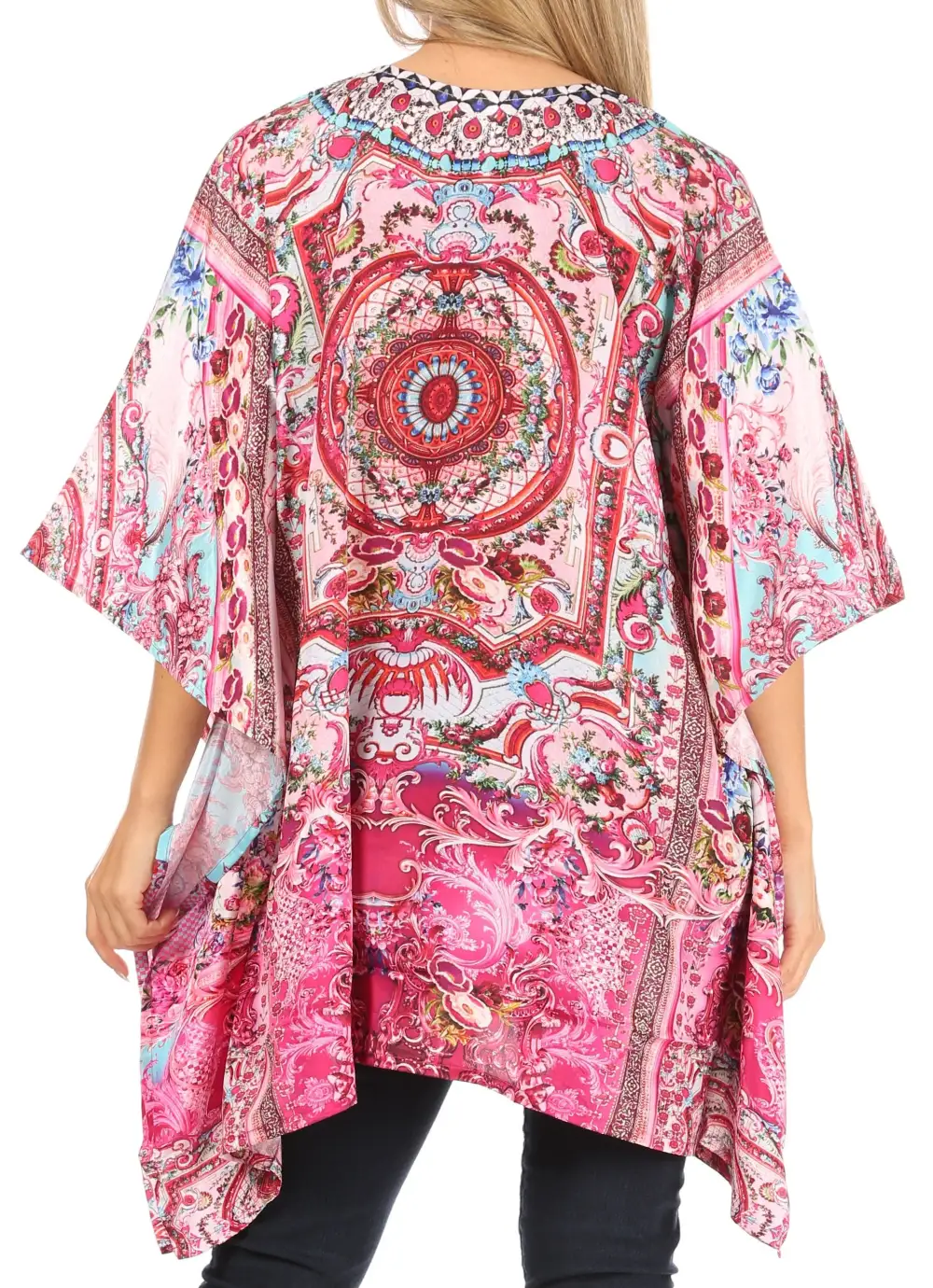 Women's Caftan Poncho Cover up V neck Top Lace up With Rhinestone