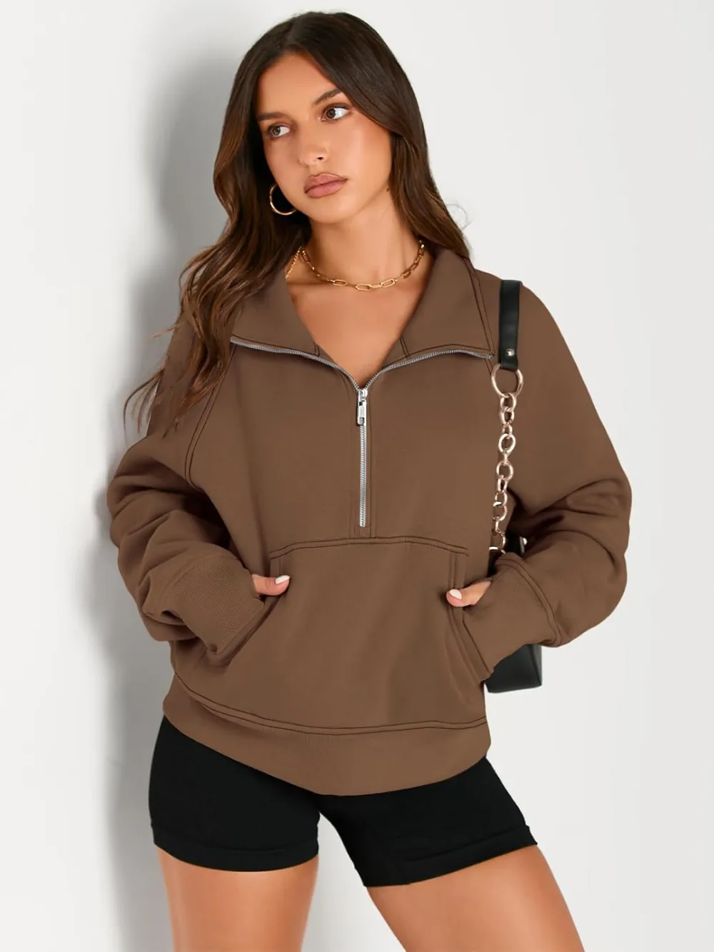 Womens Sweatshirts Half Zip Cropped Pullover Fleece Quarter Zipper Hoodies Fall outfits Clothes Thumb Hole