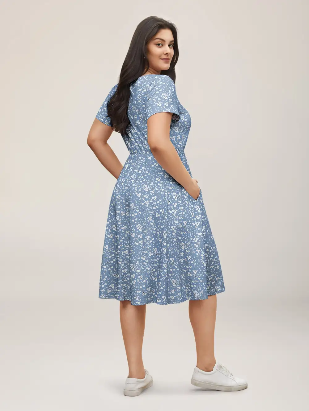 Ditsy Floral Elastic Waist Knot Drawstring Dress