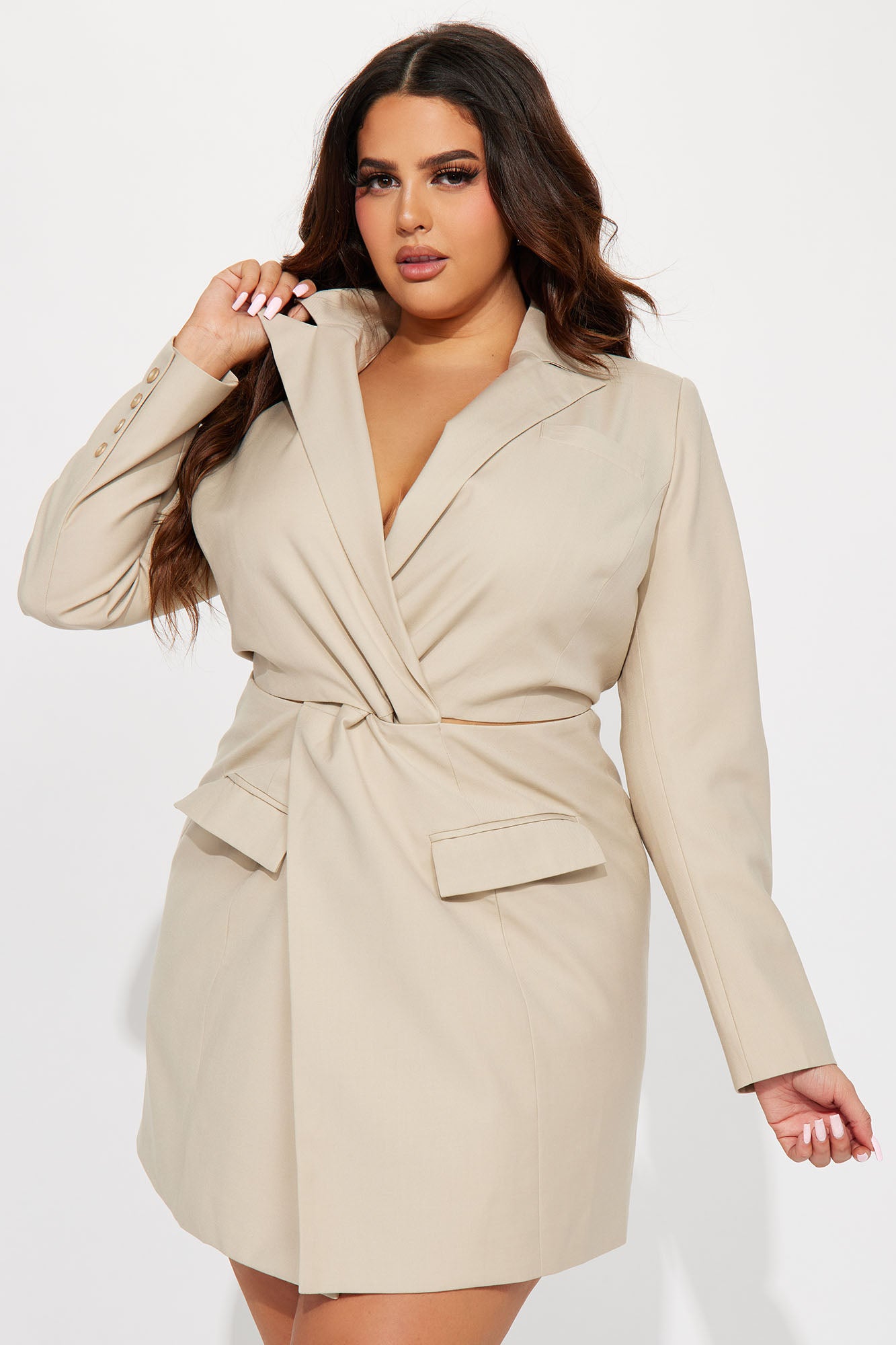 Zoe Blazer Mini Dress - Beige