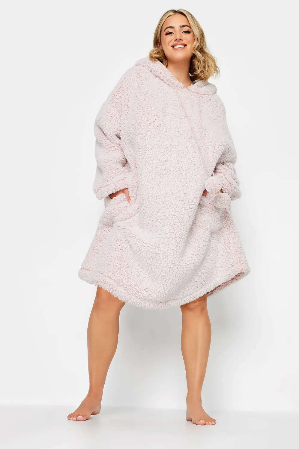YOURS Curve Light Grey Teddy Drawstring Snuggle Hoodie