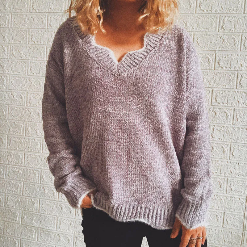 Wave Edge V-Neck Casual Sweater