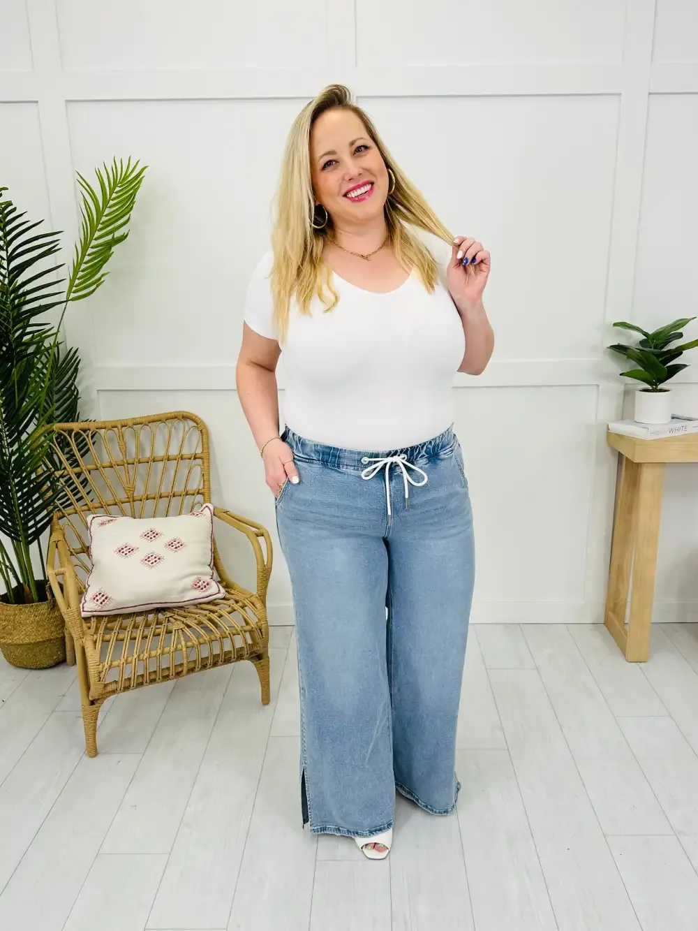 Lovervet Simple As That Drawstring Wide Leg Jeans