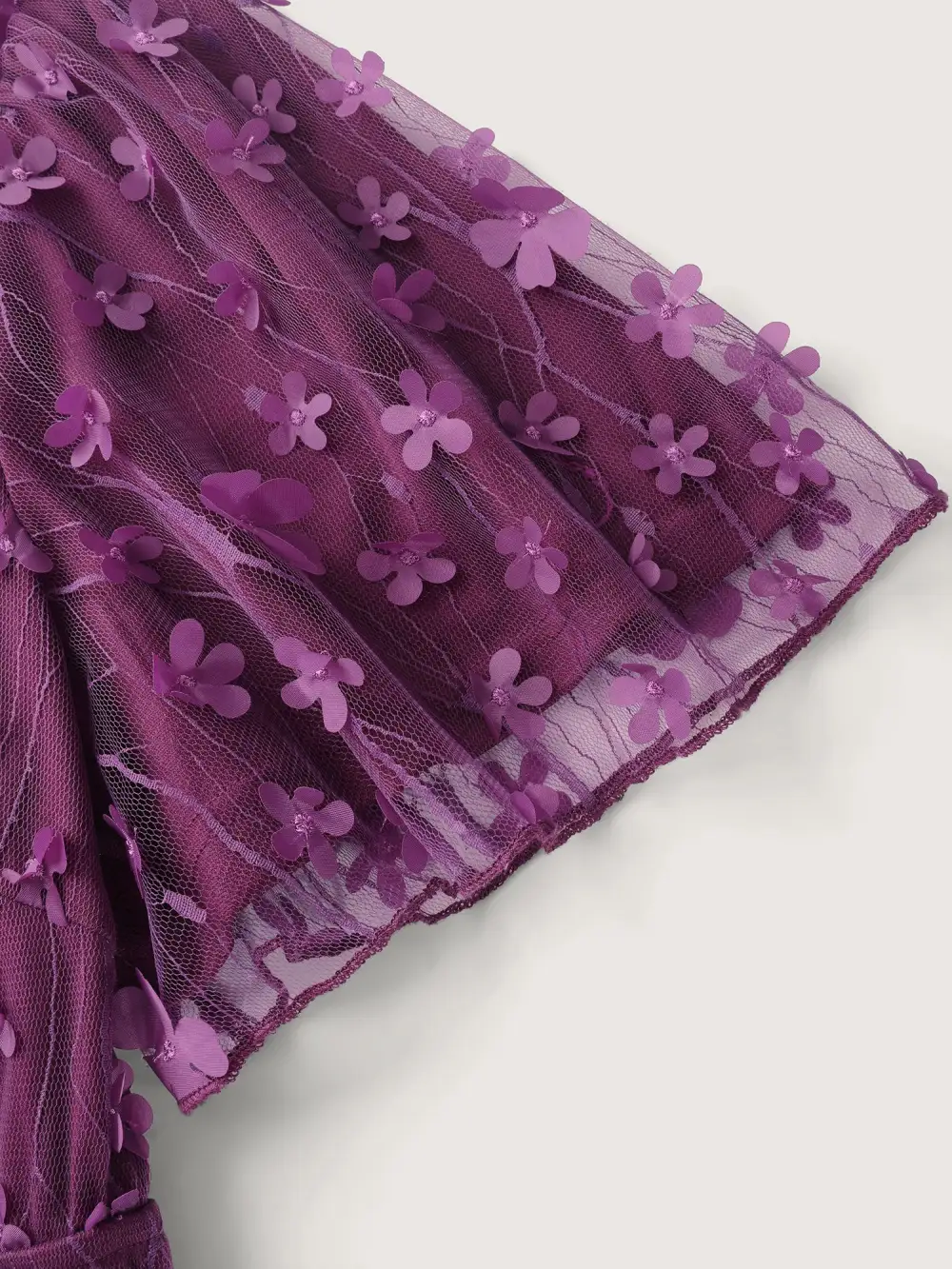 3D Floral Mesh Notched Neckline Midi Dress