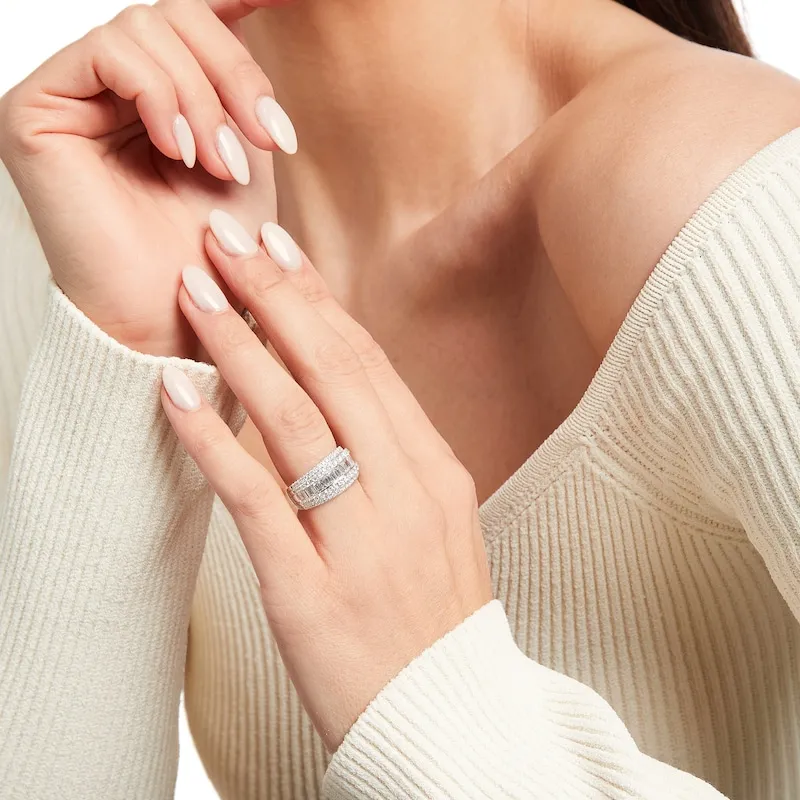 Diamond Anniversary Ring 2 ct tw Round & Baguette-cut 14K White Gold