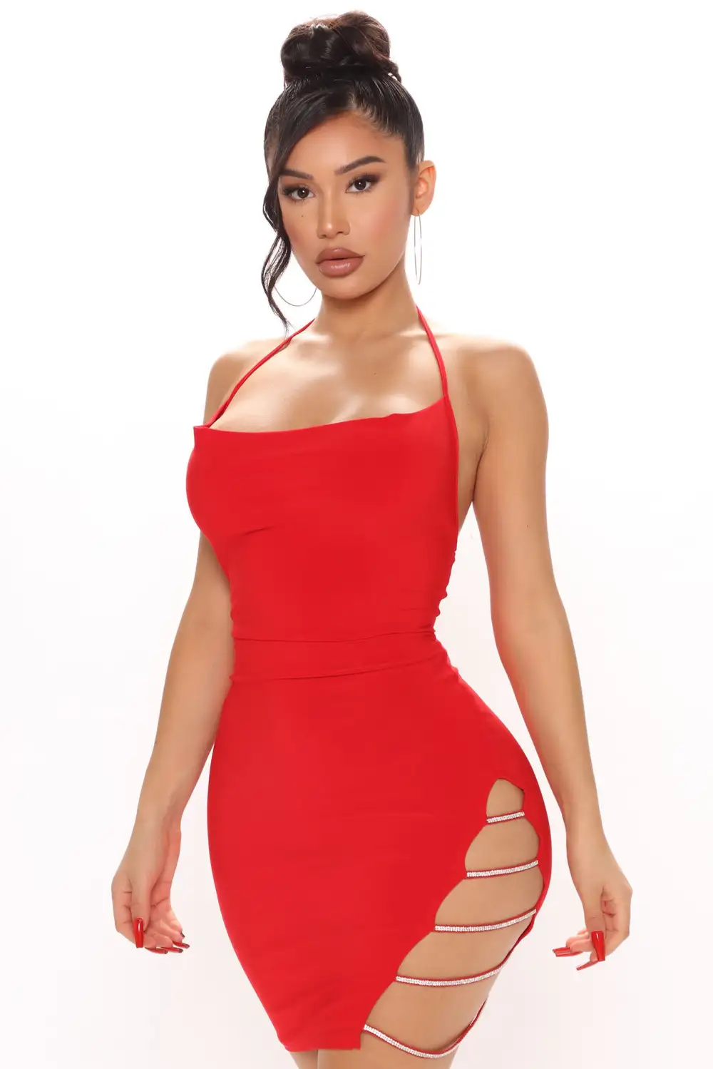 Kelsey Cowl Neck Mini Dress - Red