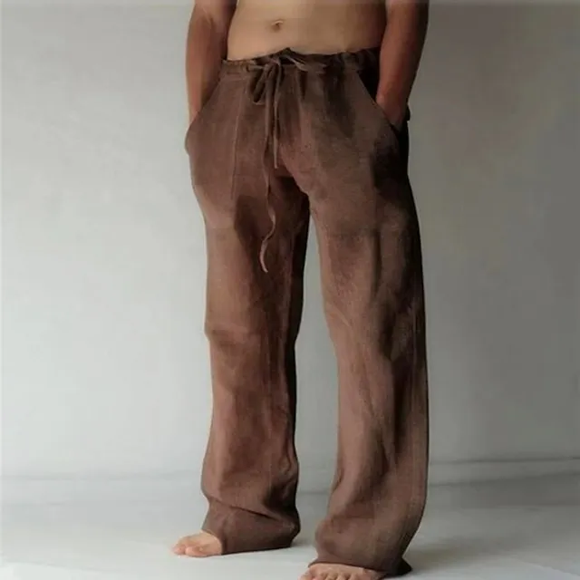 Men's Linen Pants Trousers Summer Pants Baggy Beach Pants Drawstring Front Pocket Straight Leg Plain Comfort Soft Full Length Yoga Holiday Beach Fashion Hawaiian Black White